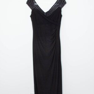 Lauren Ralph Lauren Evening Black Beaded Faux Wrap Ruched Gown‎ Womens Size 8